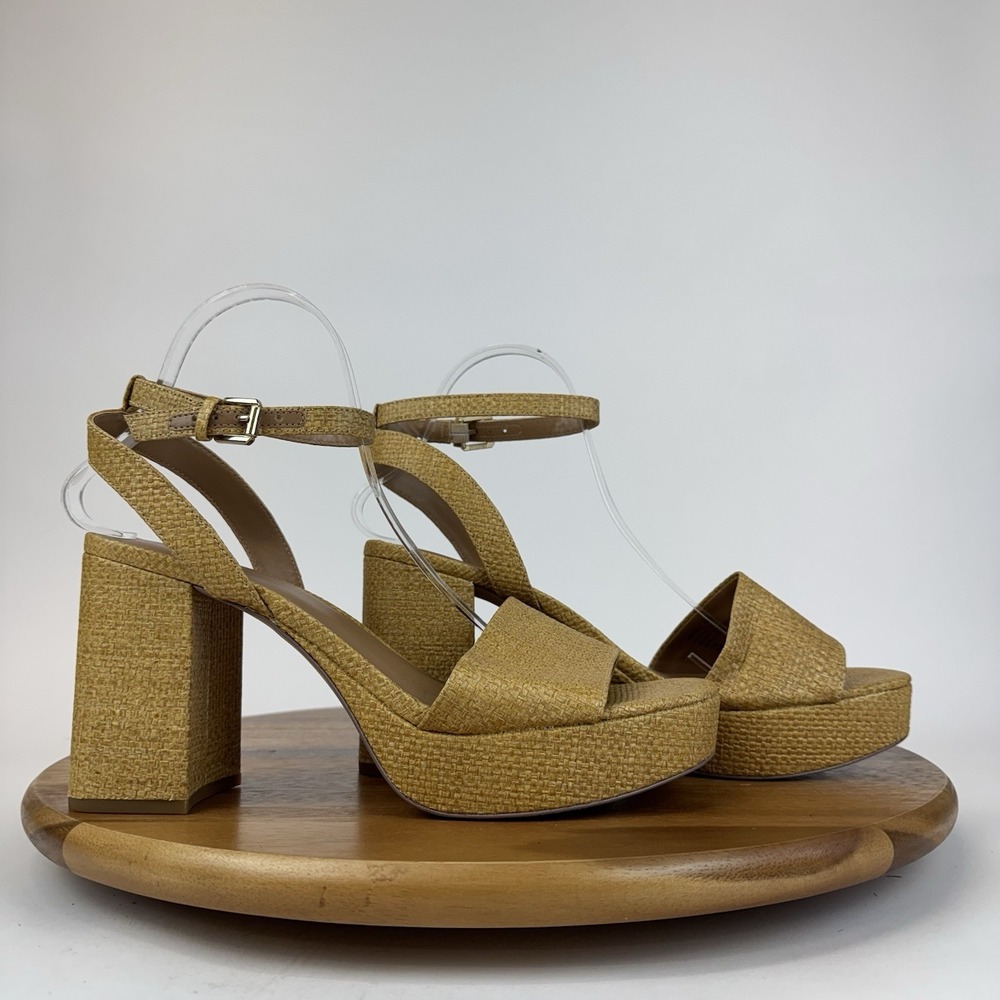 New NWOB Womens Nordstrom Rack Ansel Raffia Platform Heels Sandals Size 11 M
